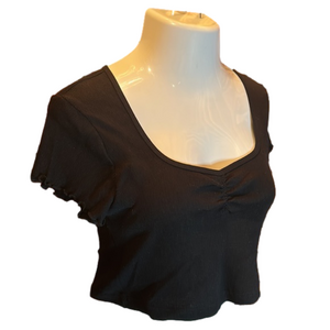 TOPSHOP Black Ribbed Crop Top Size 12 NWOT!